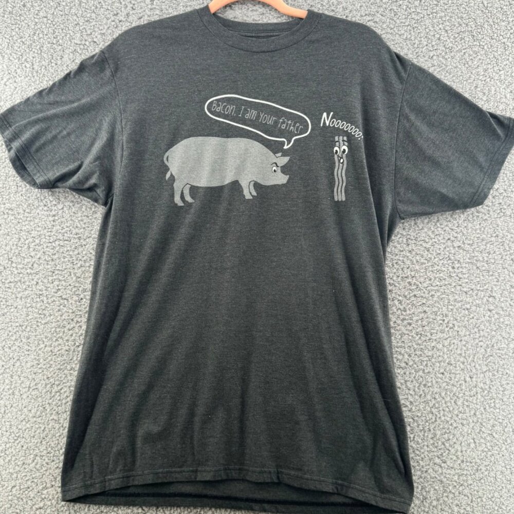 Tee Luv Bacon I Am Your Father Graphic Tee Charcoal Grey Men's Size Large